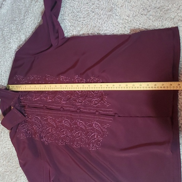 Dress Barn Women's Vintage Burgandy Embroidered Long Sleeve Button Up Blouse - Picture 6 of 10